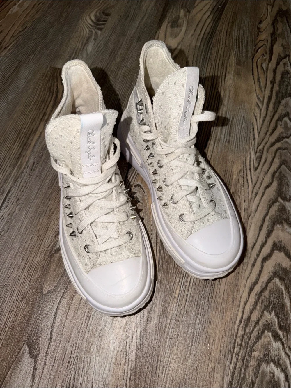 Converse White High-Top Platform Sneakers with Stud Accents